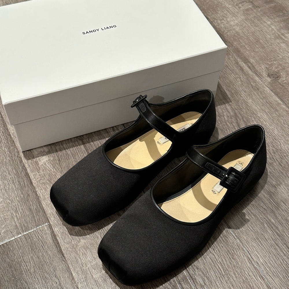 Sandy Liang Mary Jane Pointe in Black Satin